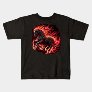 Flaming Heavy metal horse Kids T-Shirt